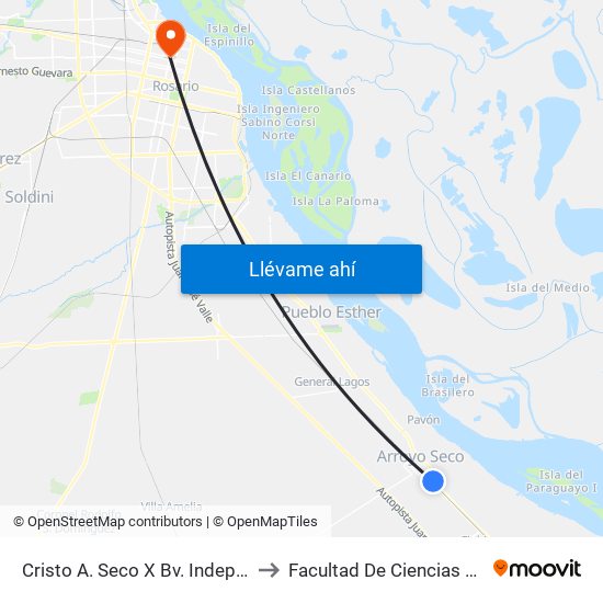 Cristo A. Seco X Bv. Independencia to Facultad De Ciencias Médicas map