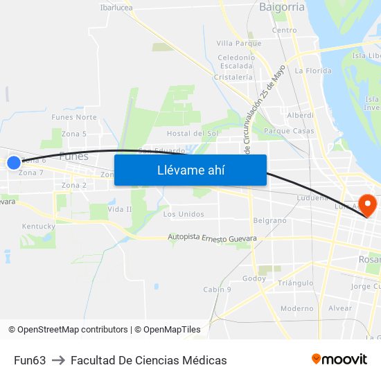 Fun63 to Facultad De Ciencias Médicas map