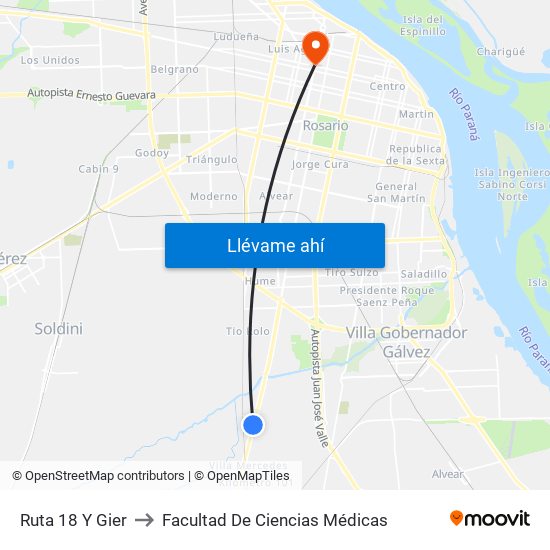 Ruta 18 Y Gier to Facultad De Ciencias Médicas map