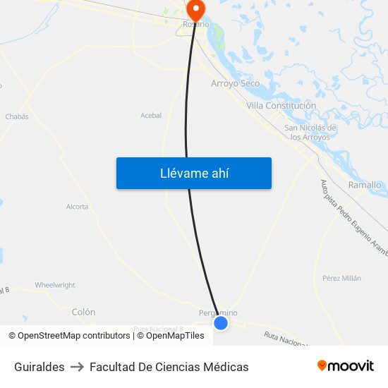 Guiraldes to Facultad De Ciencias Médicas map
