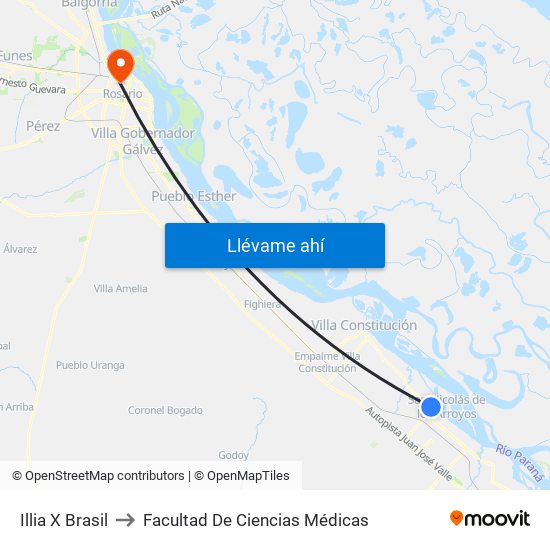 Illia X Brasil to Facultad De Ciencias Médicas map