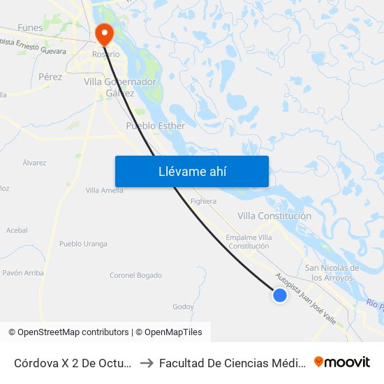 Córdova X 2 De Octubre to Facultad De Ciencias Médicas map