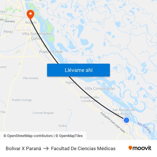 Bolívar X Paraná to Facultad De Ciencias Médicas map