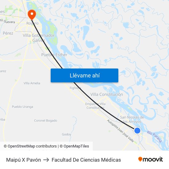 Maipú X Pavón to Facultad De Ciencias Médicas map