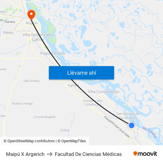 Maipú X  Argerich to Facultad De Ciencias Médicas map