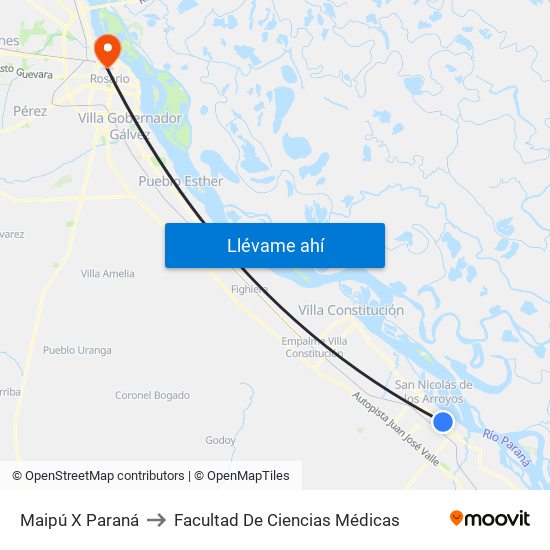 Maipú X Paraná to Facultad De Ciencias Médicas map