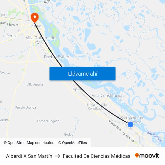 Alberdi X San Martín to Facultad De Ciencias Médicas map