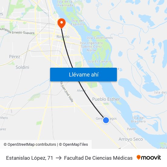 Estanislao López, 71 to Facultad De Ciencias Médicas map