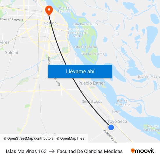 Islas Malvinas 163 to Facultad De Ciencias Médicas map