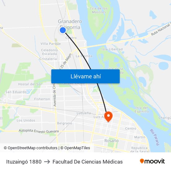 Ituzaingó 1880 to Facultad De Ciencias Médicas map