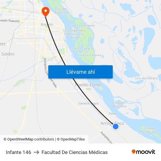 Infante 146 to Facultad De Ciencias Médicas map