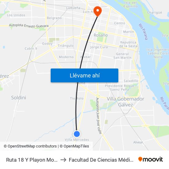 Ruta 18 Y Playon Motel to Facultad De Ciencias Médicas map