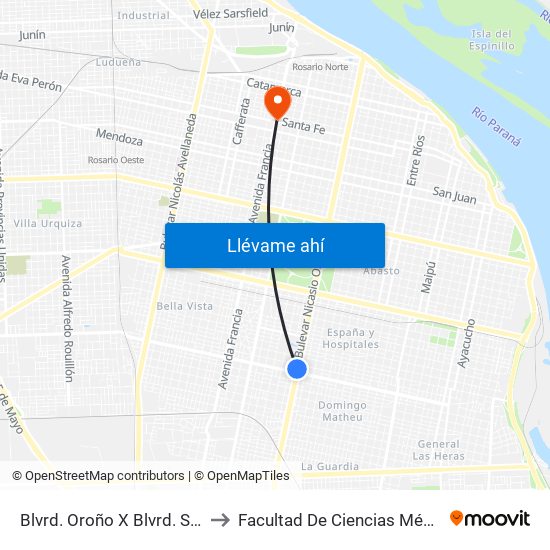 Blvrd. Oroño X Blvrd. Seguí to Facultad De Ciencias Médicas map