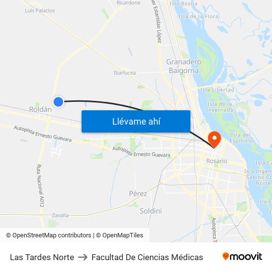 Las Tardes Norte to Facultad De Ciencias Médicas map