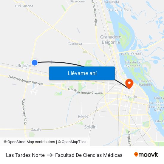 Las Tardes Norte to Facultad De Ciencias Médicas map