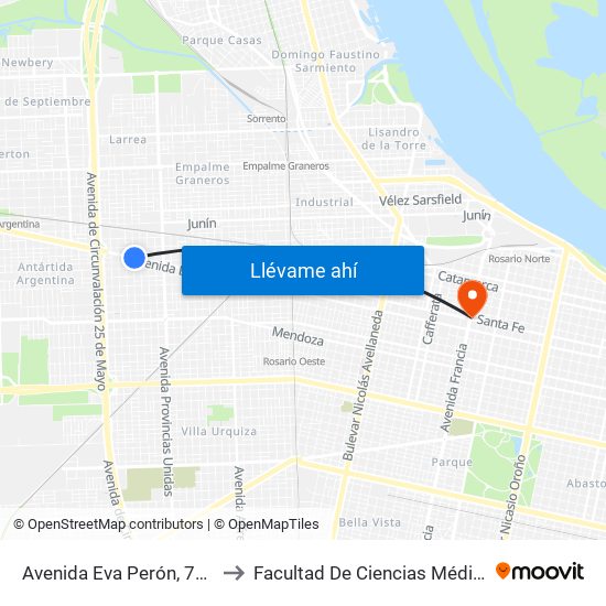 Avenida Eva Perón, 7081 to Facultad De Ciencias Médicas map