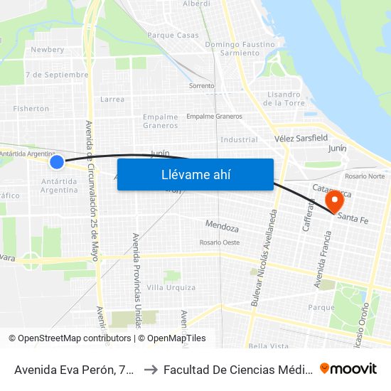Avenida Eva Perón, 7898 to Facultad De Ciencias Médicas map
