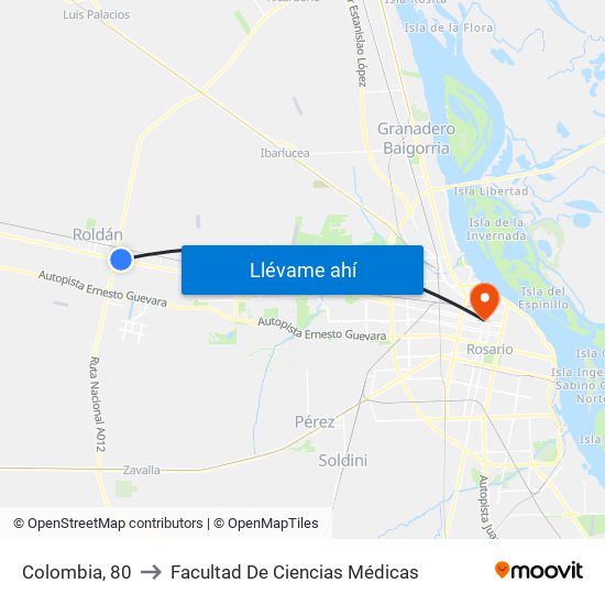 Colombia, 80 to Facultad De Ciencias Médicas map