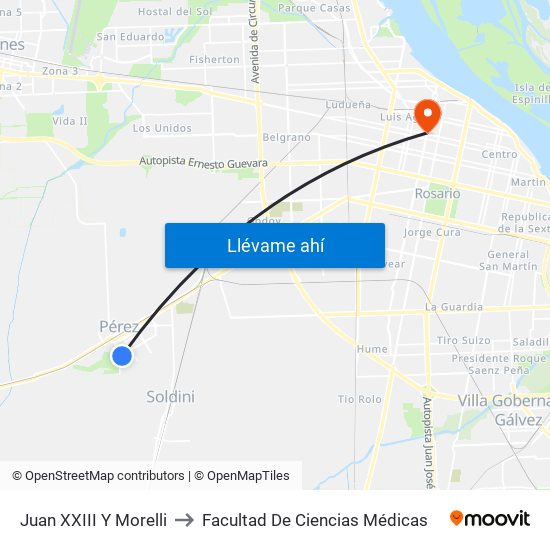 Juan XXIII Y Morelli to Facultad De Ciencias Médicas map