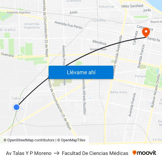 Av Talas Y P Moreno to Facultad De Ciencias Médicas map