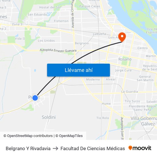 Belgrano Y Rivadavia to Facultad De Ciencias Médicas map