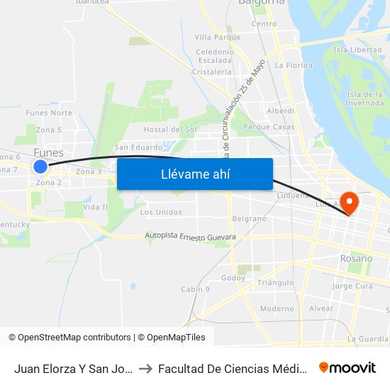 Juan Elorza Y San Jose to Facultad De Ciencias Médicas map