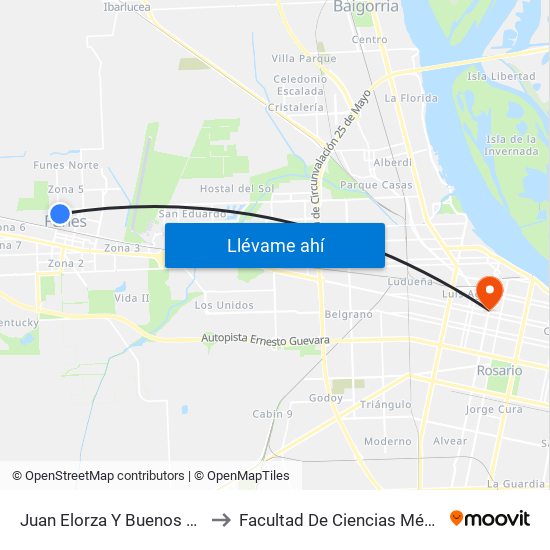 Juan Elorza Y Buenos Aires to Facultad De Ciencias Médicas map