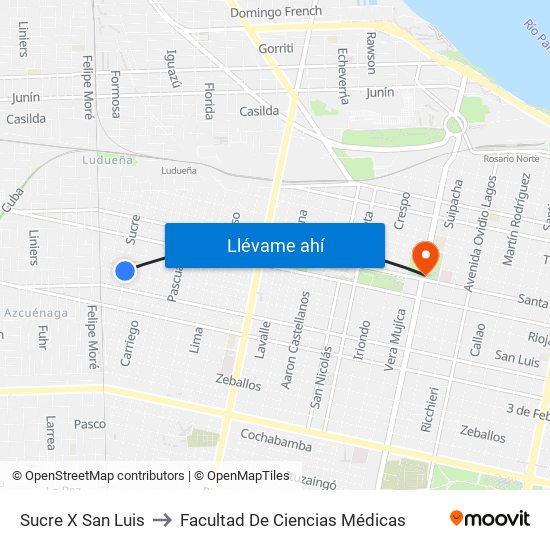 Sucre X San Luis to Facultad De Ciencias Médicas map