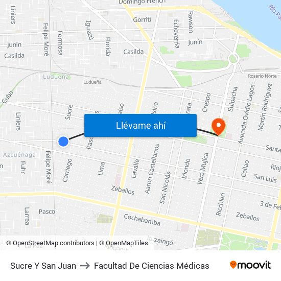 Sucre Y San Juan to Facultad De Ciencias Médicas map
