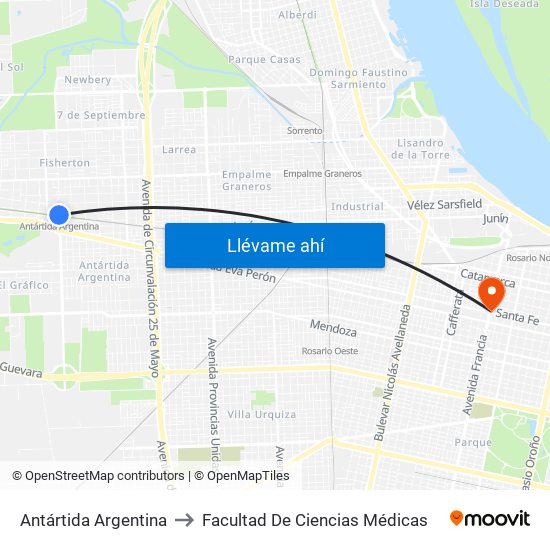 Antártida Argentina to Facultad De Ciencias Médicas map