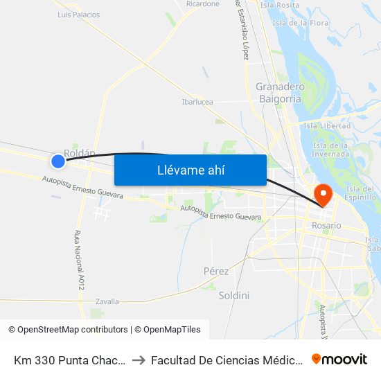 Km 330 Punta Chacra to Facultad De Ciencias Médicas map