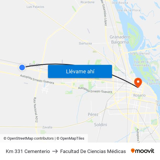 Km 331 Cementerio to Facultad De Ciencias Médicas map