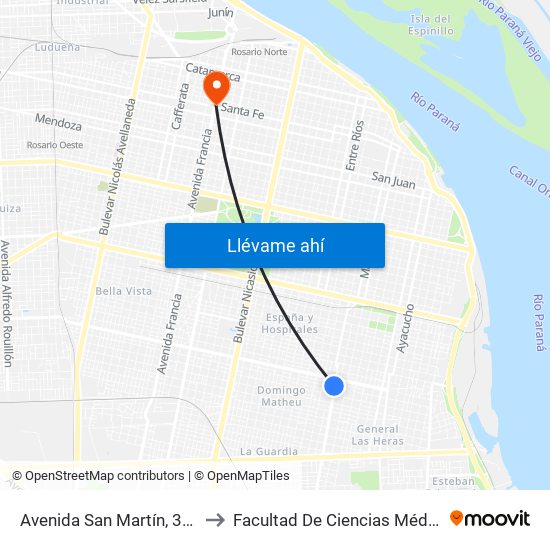 Avenida San Martín, 3706 to Facultad De Ciencias Médicas map