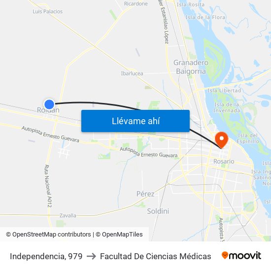Independencia, 979 to Facultad De Ciencias Médicas map