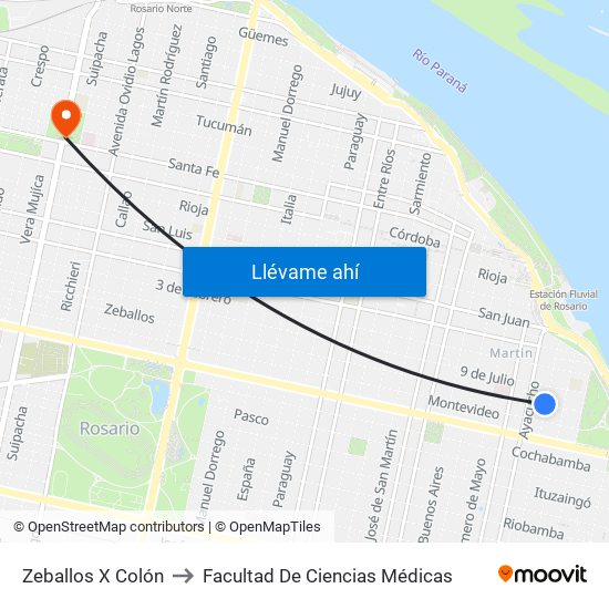 Zeballos X Colón to Facultad De Ciencias Médicas map