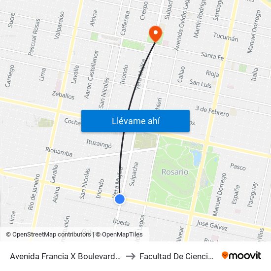 Avenida Francia X Boulevard 27 De Febrero to Facultad De Ciencias Médicas map