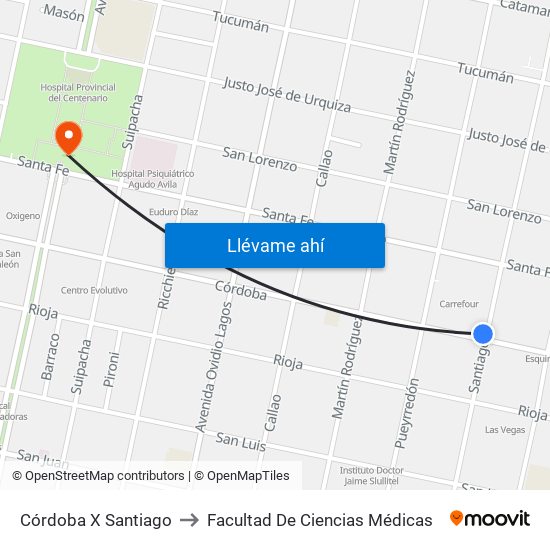 Córdoba X Santiago to Facultad De Ciencias Médicas map