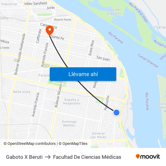 Gaboto X Beruti to Facultad De Ciencias Médicas map