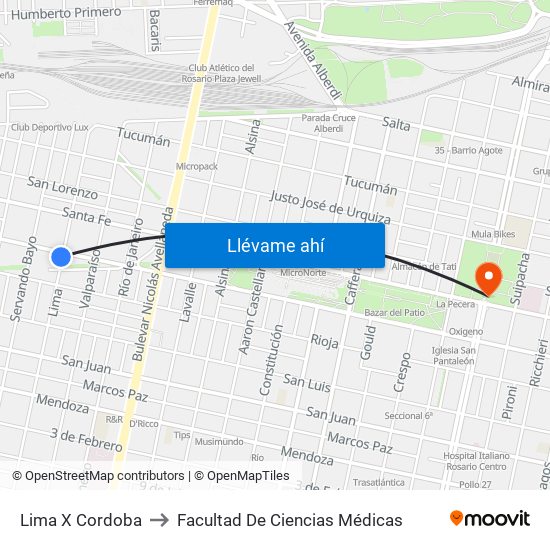 Lima X Cordoba to Facultad De Ciencias Médicas map
