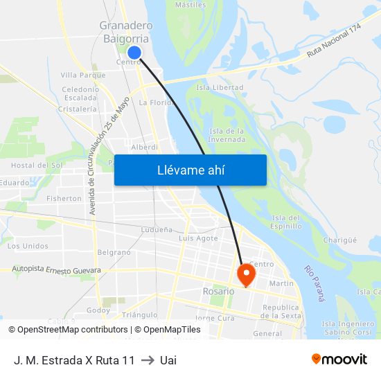 J. M. Estrada X Ruta 11 to Uai map