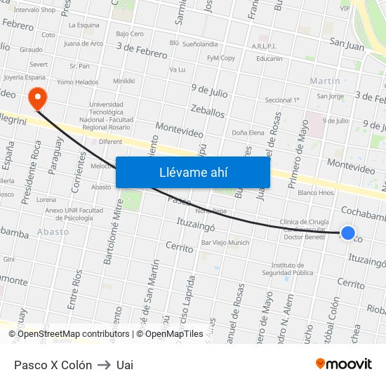 Pasco X Colón to Uai map