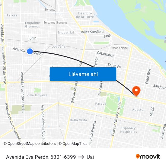 Avenida Eva Perón, 6301-6399 to Uai map