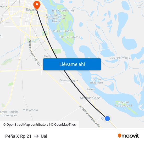 Peña X Rp 21 to Uai map