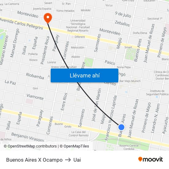 Buenos Aires X Ocampo to Uai map
