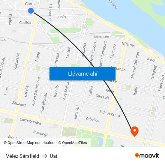 Vélez Sársfield to Uai map