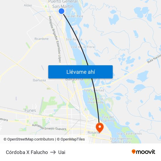 Córdoba X Falucho to Uai map