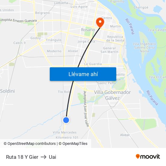 Ruta 18 Y Gier to Uai map
