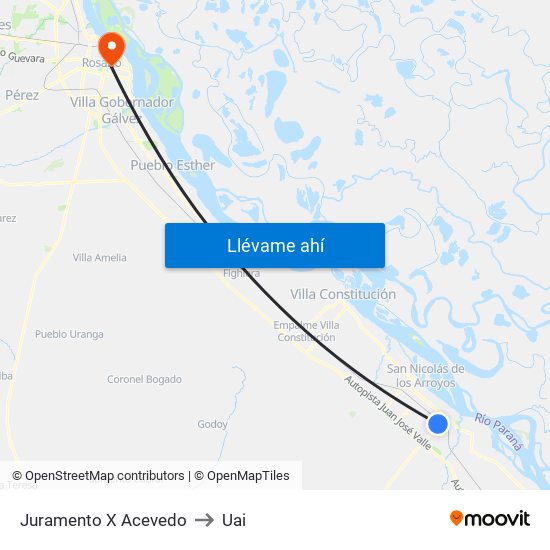 Juramento X Acevedo to Uai map