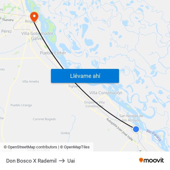 Don Bosco X Rademil to Uai map