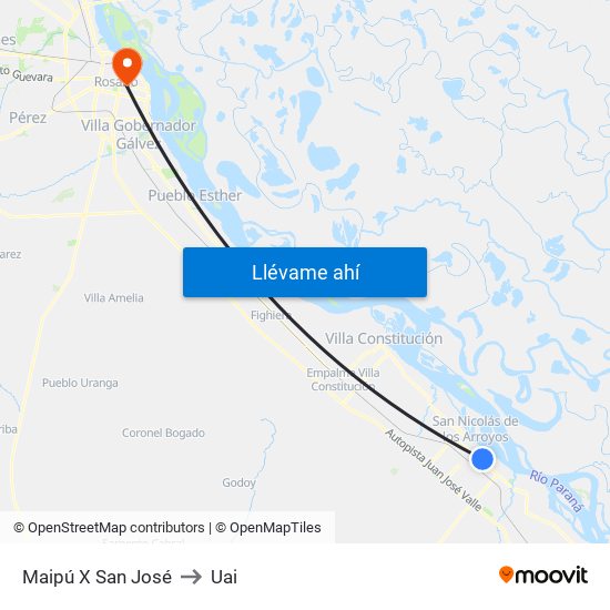 Maipú X San José to Uai map